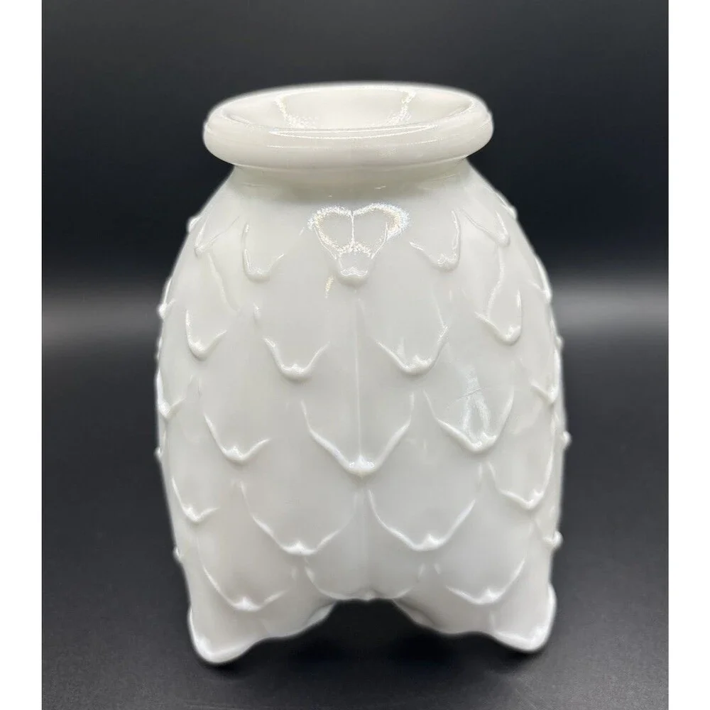 Vintage Imperial Milk Glass Crimped Cupped Vase 5”